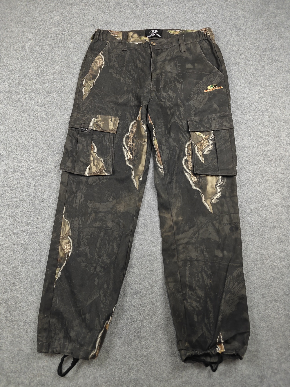 Mossy Oak Pants Mens 32x34 Black Cargo Camouflage Relaxed Fit Elastic Waist